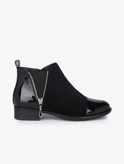 Bottines suédées et vernies à zip stylisé - Noir - 1