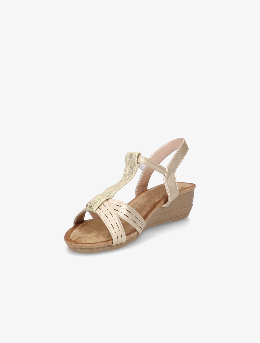Sandales compensées et bride en T irisée - Or - 3