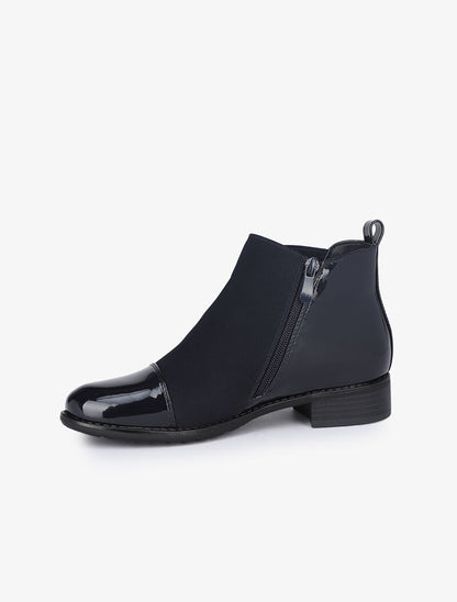 Bottines suédées et vernies à zip stylisé - Marine - 3