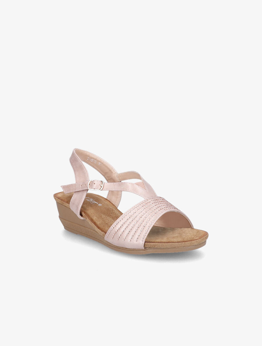 Sandales compensées à brides à strass - Rose gold - 2