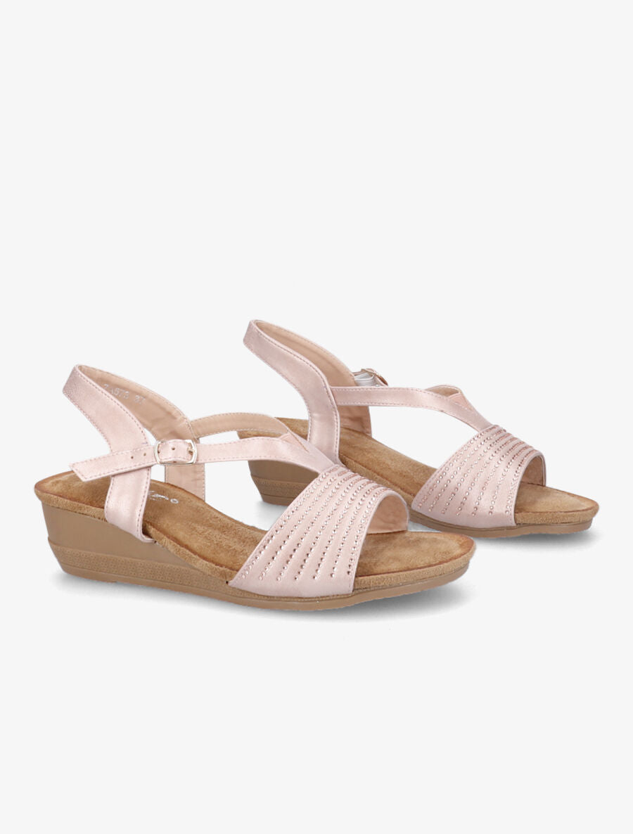 Sandales compensées à brides à strass - Rose gold - 4