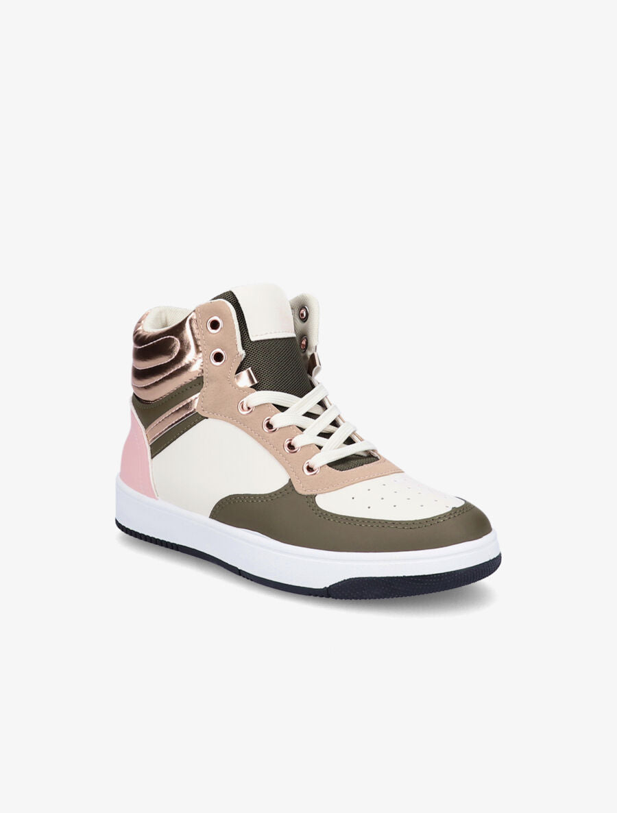 Sneakers montantes en simili - Kaki/rose gold - 2