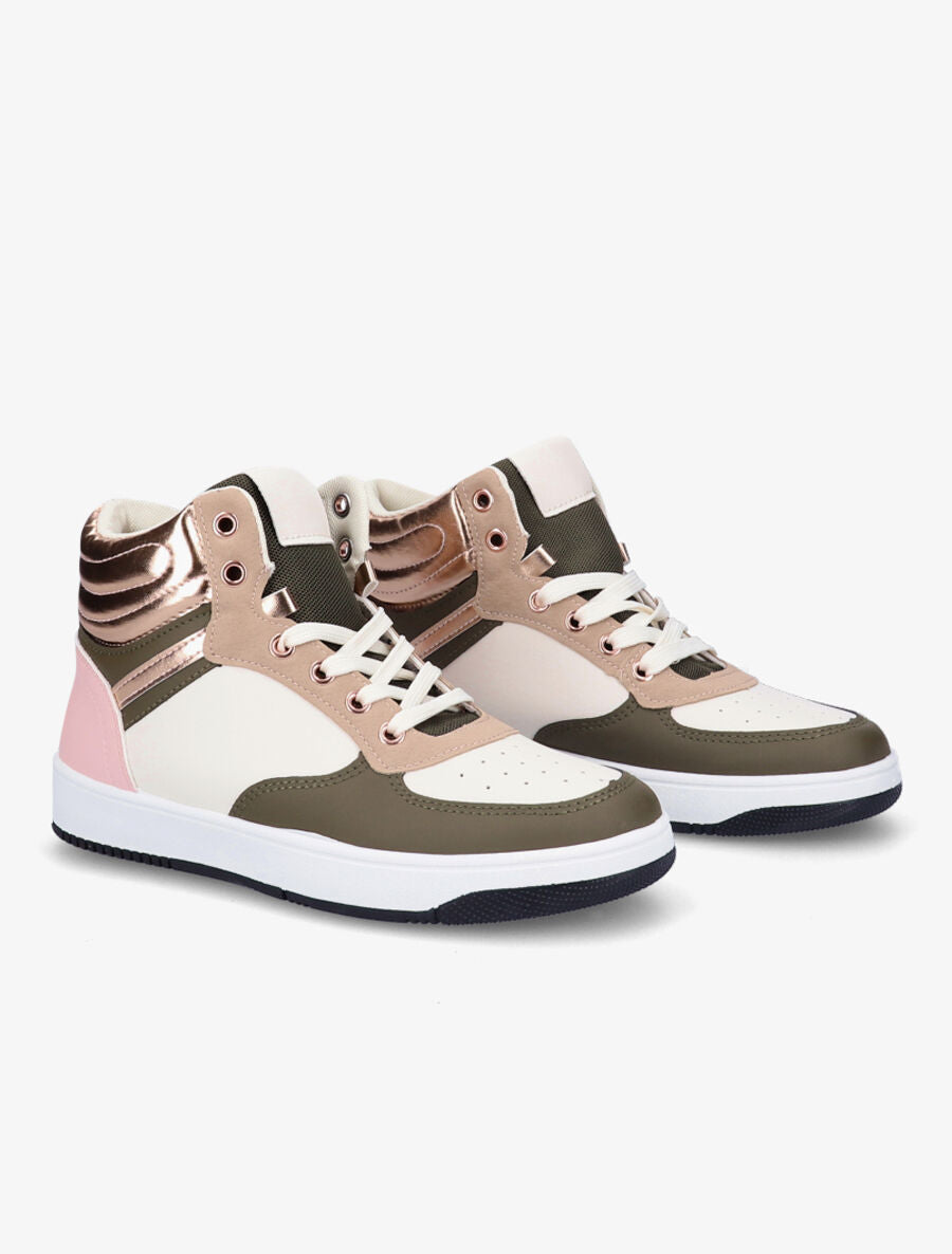 Sneakers montantes en simili - Kaki/rose gold - 4