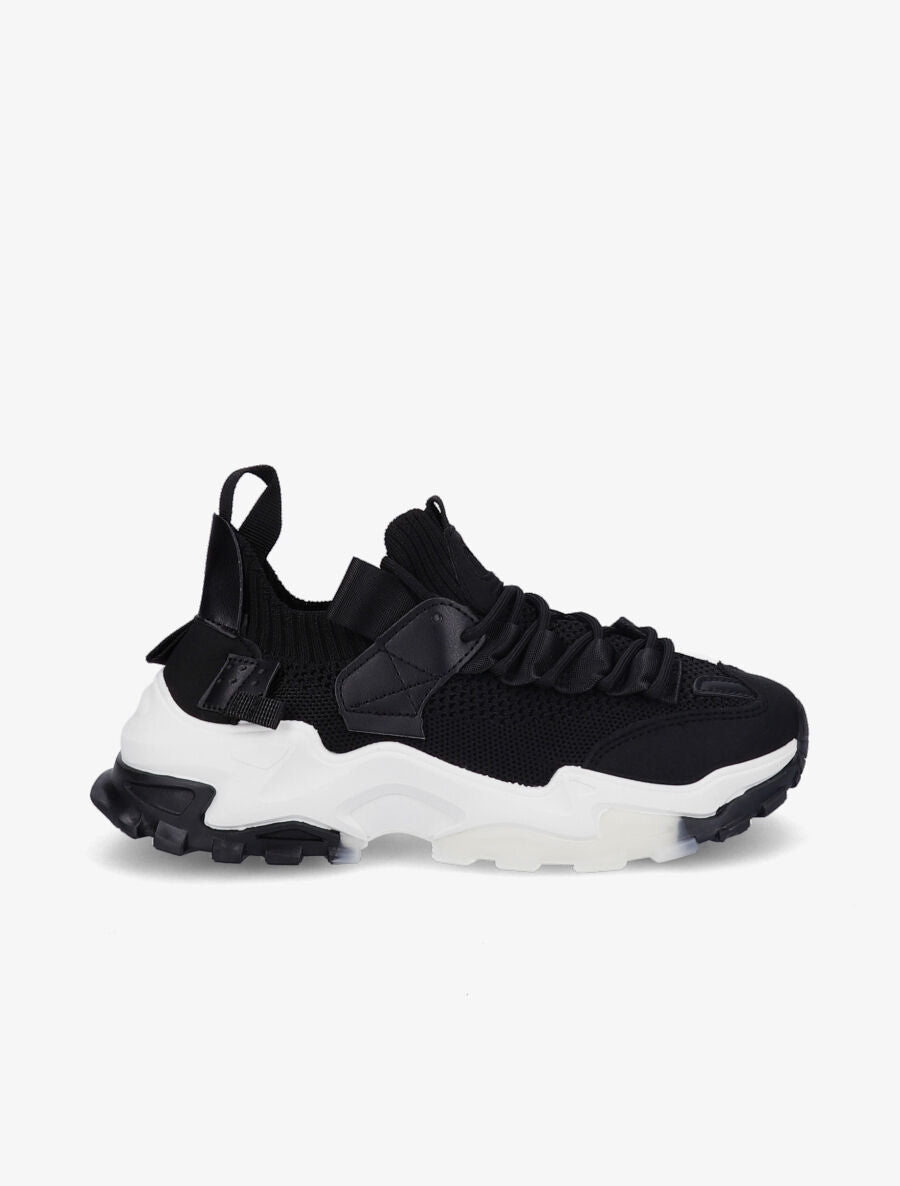 Sneakers en toile à lacets et semelles stylisées - Noir - 5