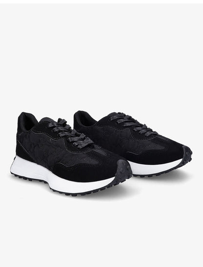 Running en suédine et tissu brodé - Noir - 4