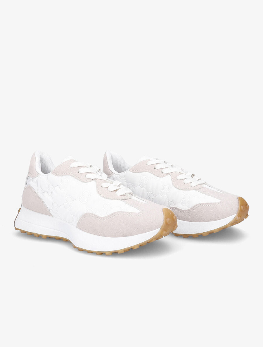 Running en suédine et tissu brodé - Blanc/beige - 4