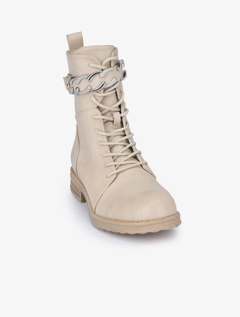 Boots lacées à lanières style chaîne - Beige - 3