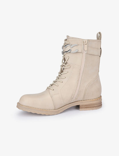 Boots lacées à lanières style chaîne - Beige - 4