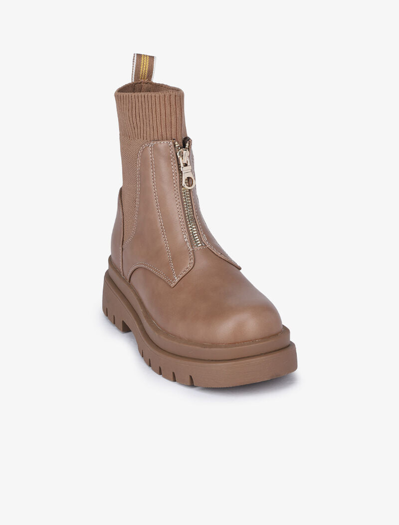 Boots zippées à tige contrastante - Taupe - 3