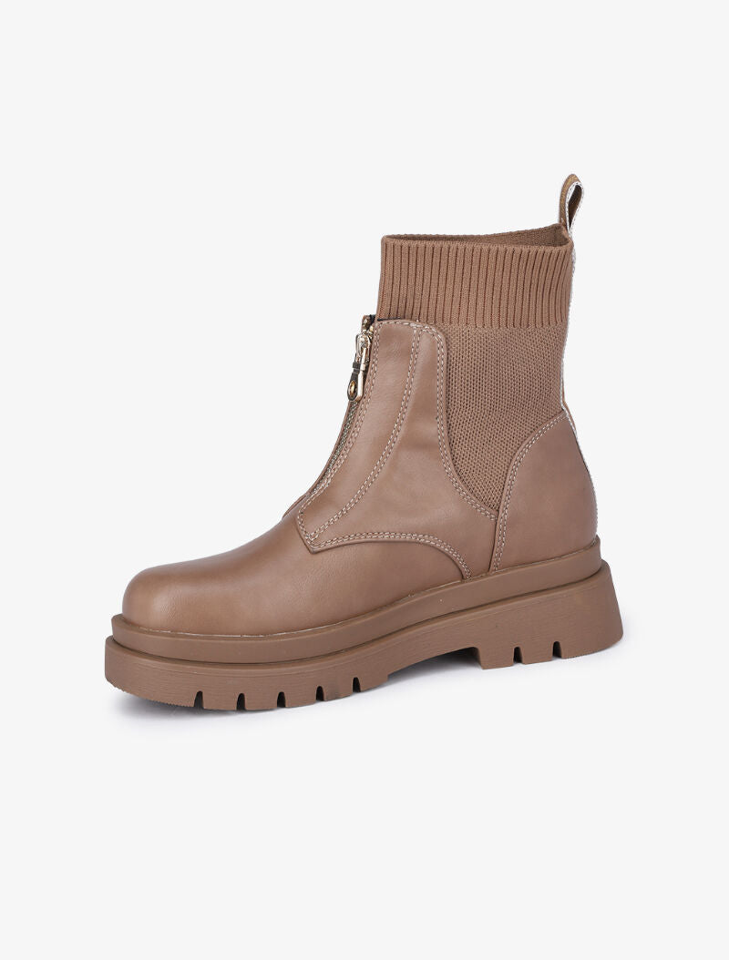 Boots zippées à tige contrastante - Taupe - 4