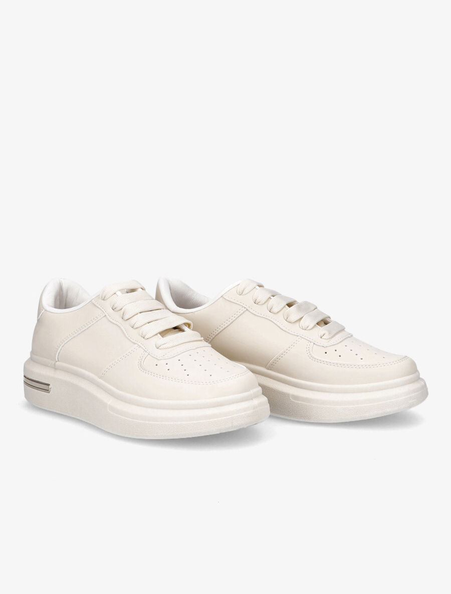Baskets en simili à semelles détail métallique - Beige - 4