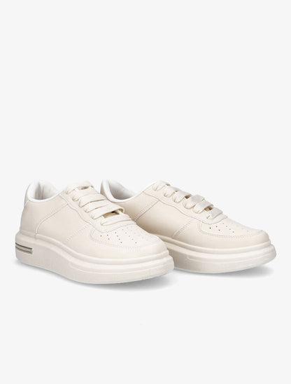 Baskets en simili à semelles détail métallique - Beige - 4