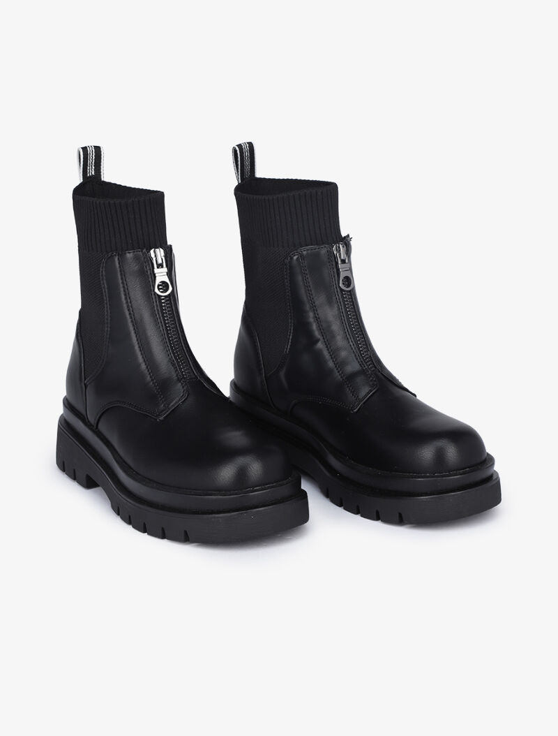 Boots zippées à tige contrastante - Noir - 1