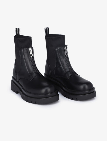 Boots zippées à tige contrastante - Noir - 1
