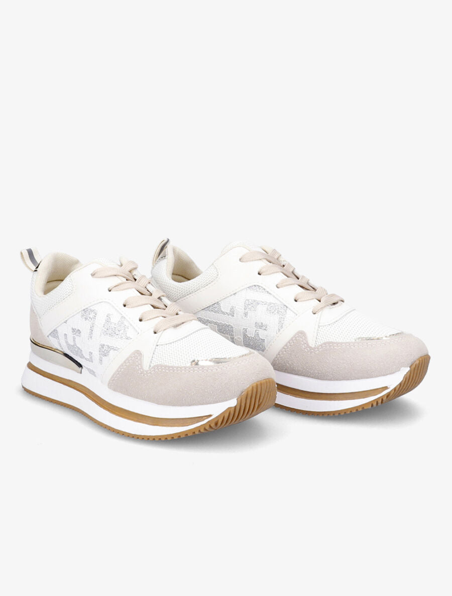 Baskets en simili et suédine irisé - Beige - 4