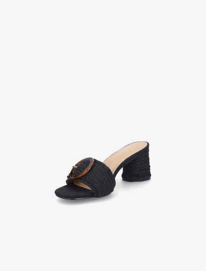 Mules en raphia à boucle style écailles - Noir - 3