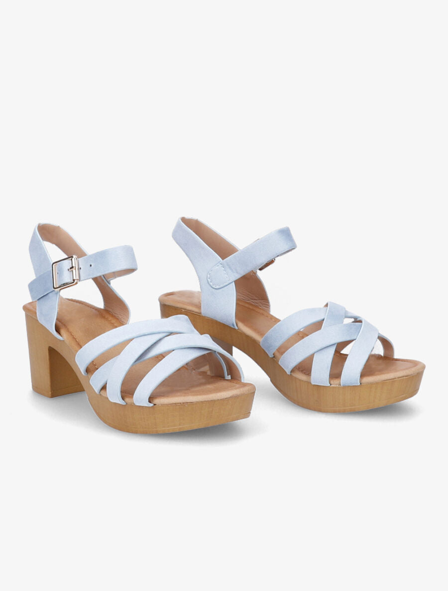 Sandales à talons et brides croisées en suédine - Bleu clair - 4