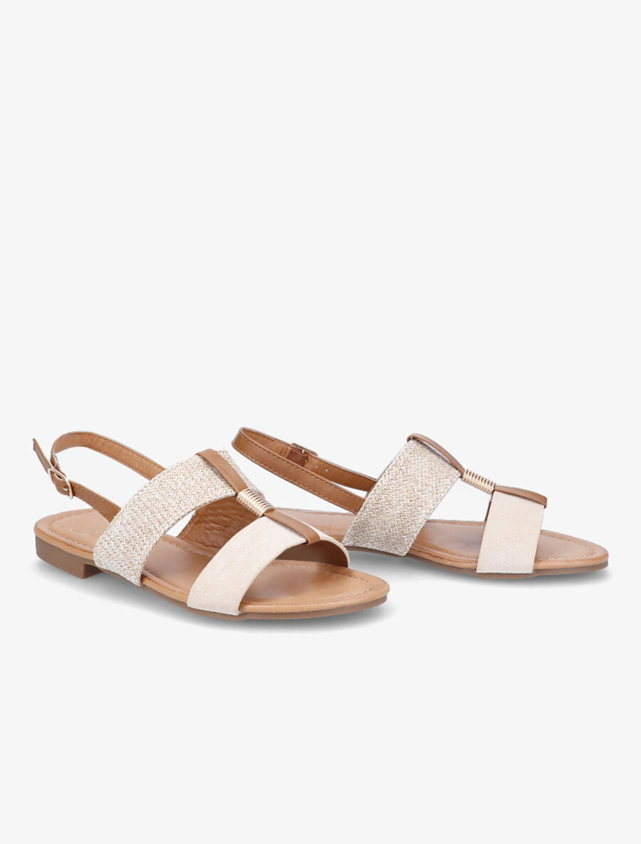 Nu-pieds bi-matière à détail doré - Beige - 4