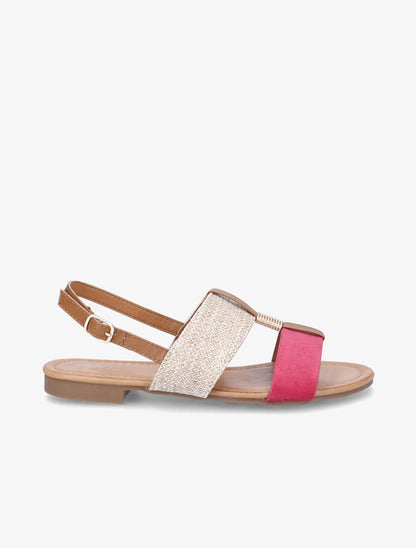 Nu-pieds bi-matière à détail doré - Fushia - 5