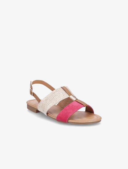 Nu-pieds bi-matière à détail doré - Fushia - 2