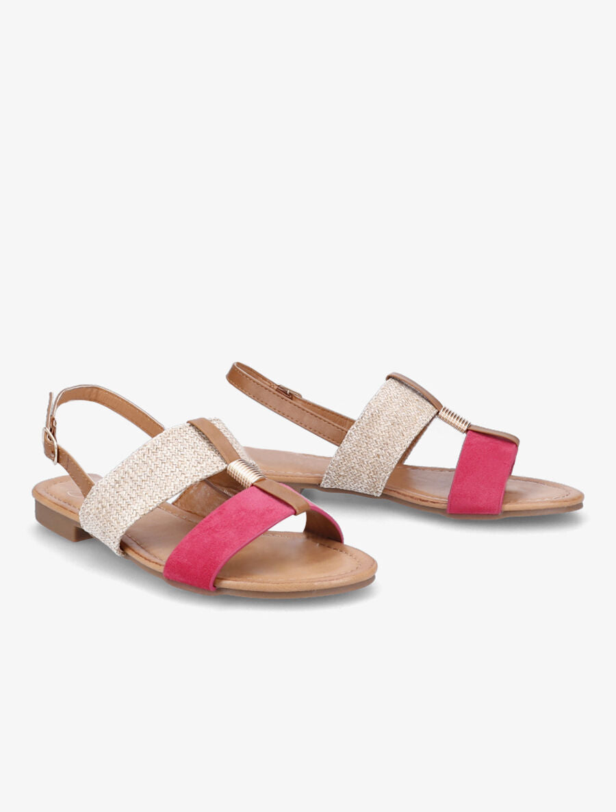 Nu-pieds bi-matière à détail doré - Fushia - 4
