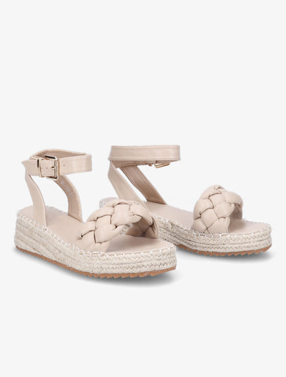 Sandales tressées à semelles compensées raphia - Beige - 4