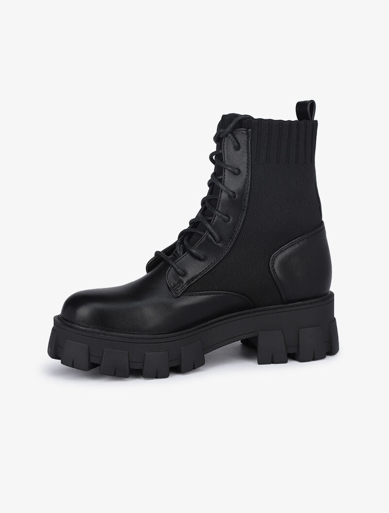 Boots style militaire bi-matière - Noir - 4