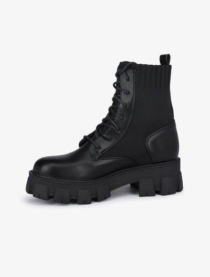 Boots style militaire bi-matière - Noir - 4