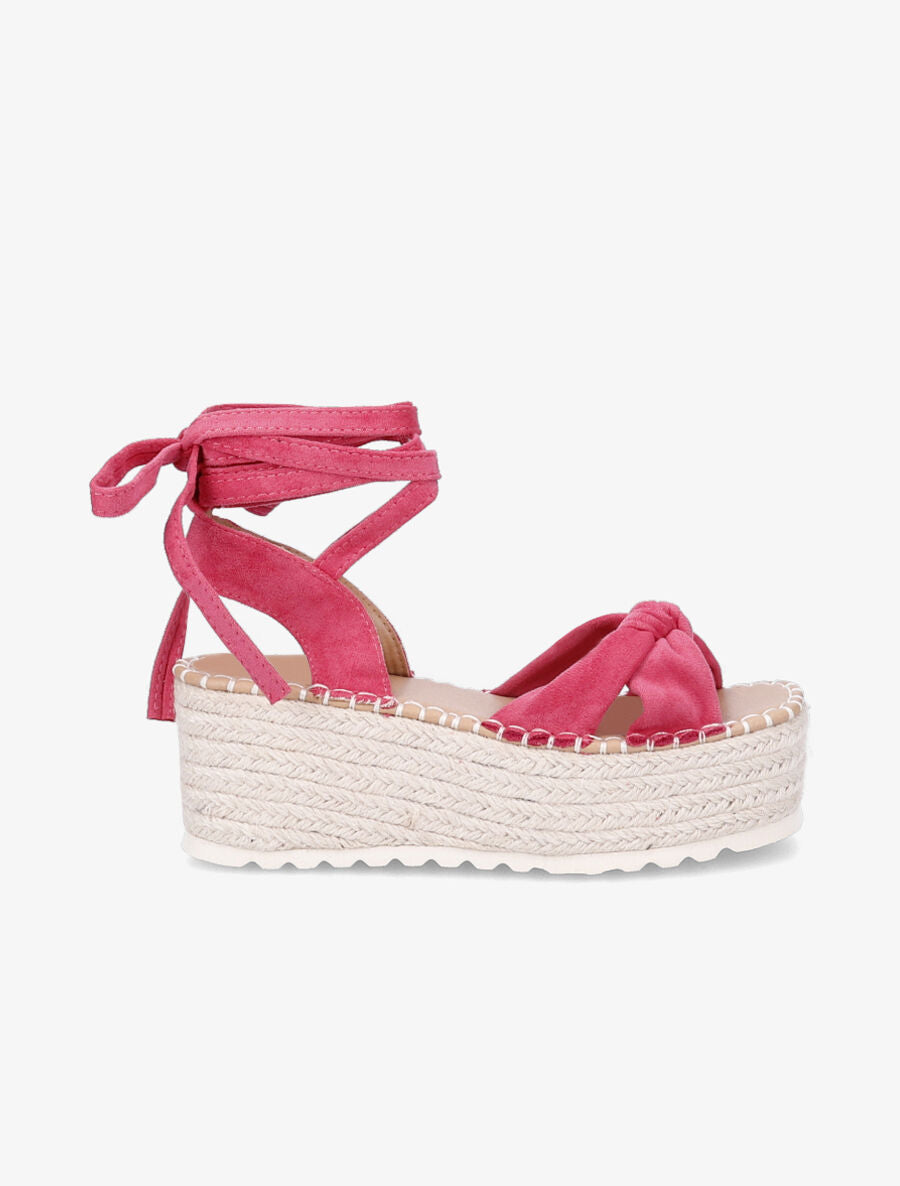 Sandales compensées à noeud et liens à nouer - Fushia - 5