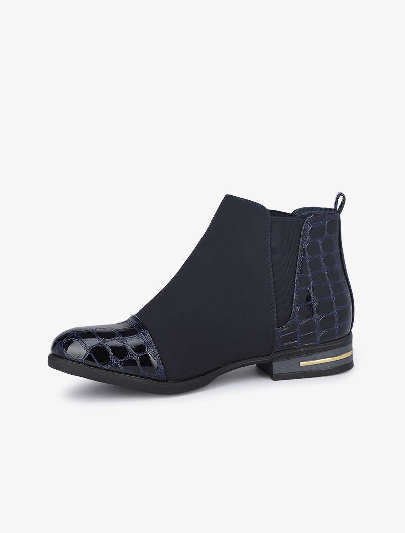 Bottines à contreforts et bouts effet croco vernis - Marine - 4