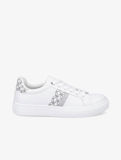 Tennis en simili imprimé et paillettes - Blanc - 1