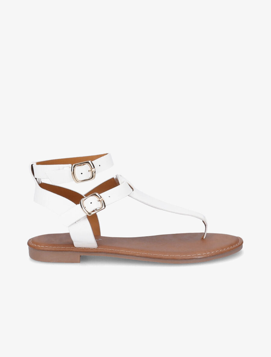Nu-pieds en simili à double brides - Blanc - 1