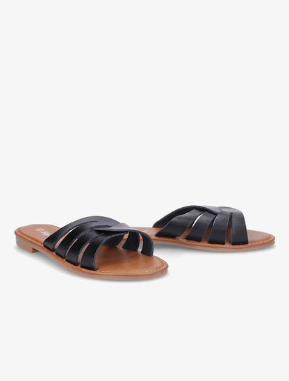 Mules plates à brides croisées stylisées - Noir - 4