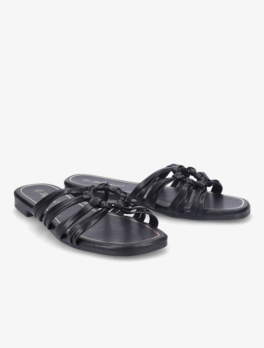 Mules plates à brides et anneaux - Noir - 4