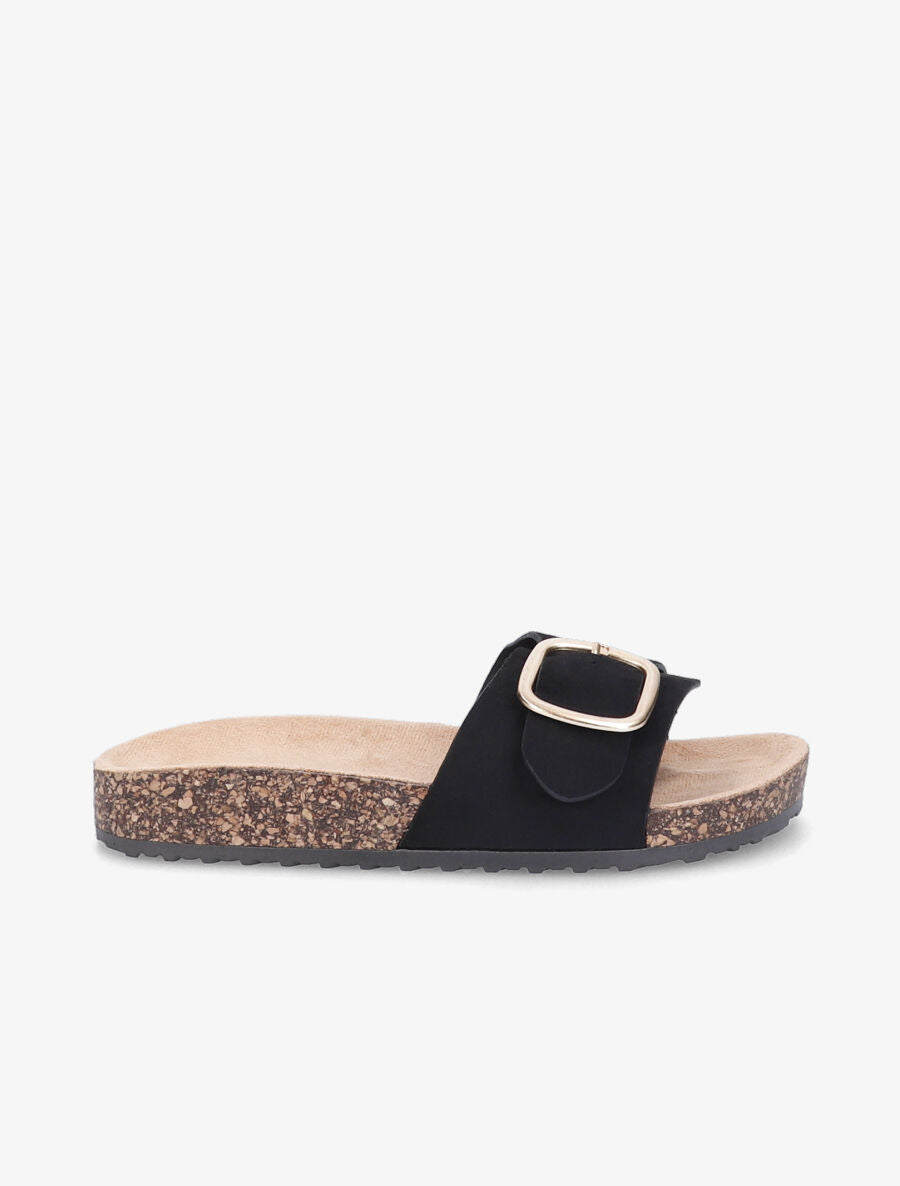 Claquettes en suédine à boucle métallique - Noir - 1