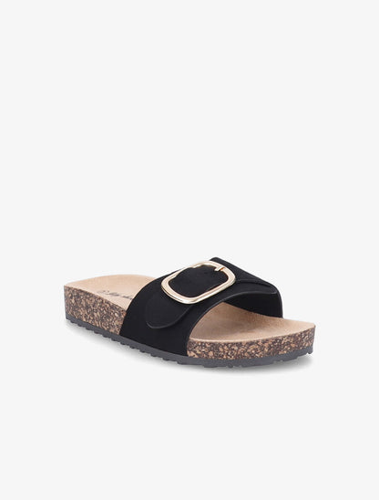 Claquettes en suédine à boucle métallique - Noir - 2