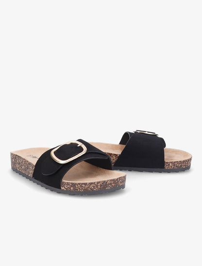 Claquettes en suédine à boucle métallique - Noir - 4