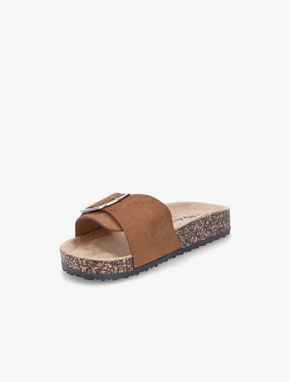 Claquettes en suédine à boucle métallique - Camel - 3