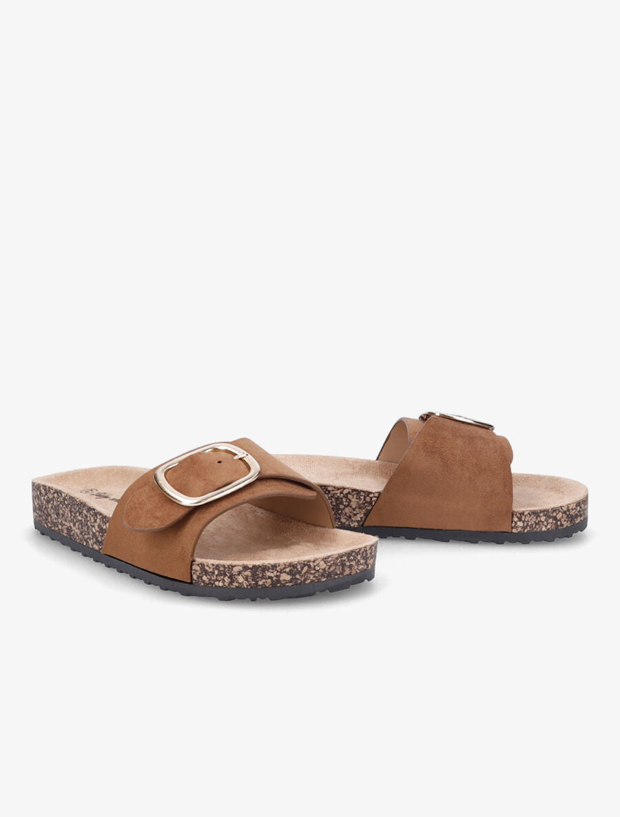 Claquettes en suédine à boucle métallique - Camel - 4