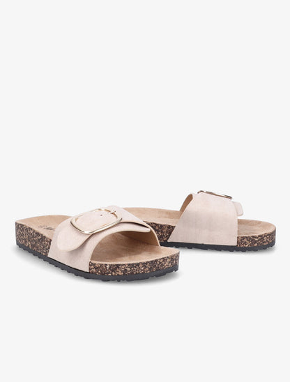 Claquettes en suédine à boucle métallique - Beige - 4