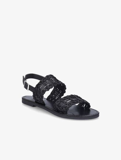 Nu-pieds à bride et ganse tressée - Noir - 1