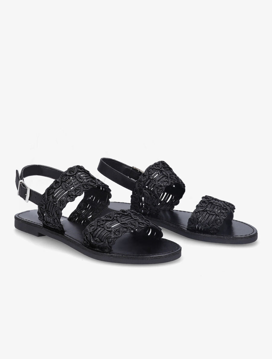 Nu-pieds à bride et ganse tressée - Noir - 4