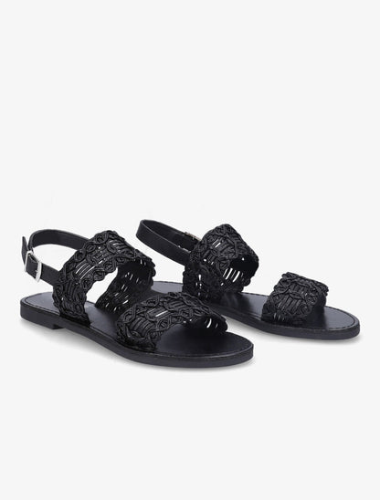 Nu-pieds à bride et ganse tressée - Noir - 4