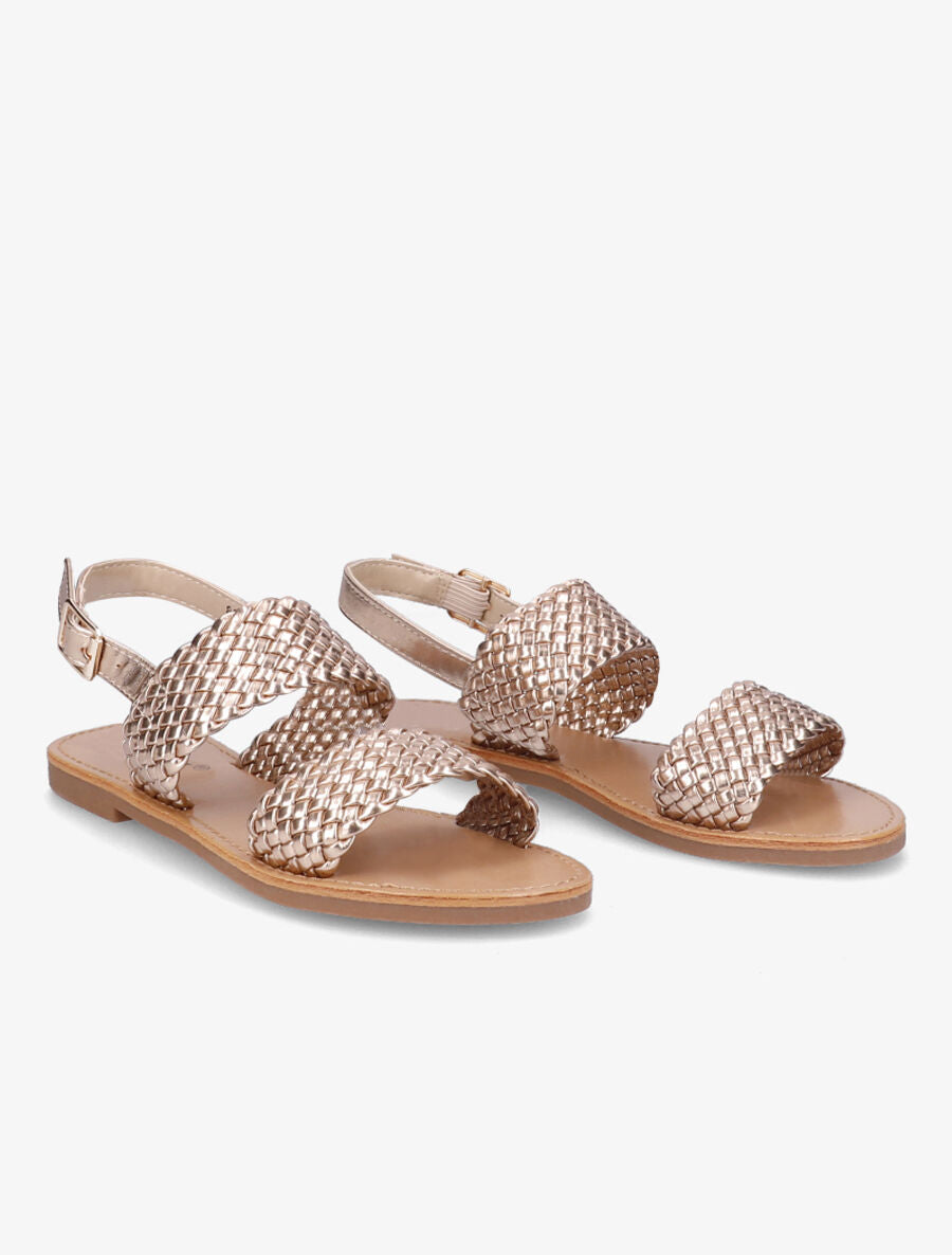 Sandales plates à brides en simili tressé - Rose gold - 4