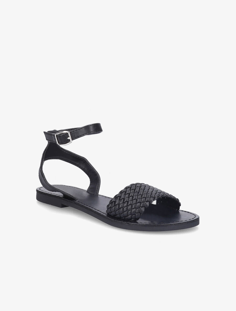 Nu-pieds à ganses tressées effet osier - Noir - 5