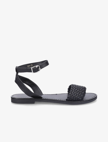 Nu-pieds à ganses tressées effet osier - Noir - 2