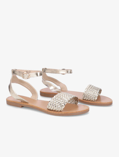Nu-pieds à ganses tressées effet osier - Or - 4