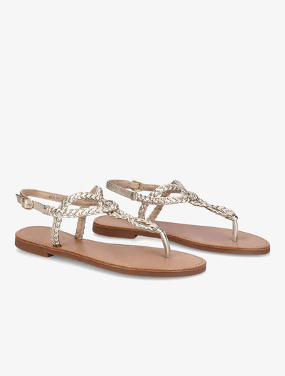 Nu-pieds à bride en T tressée - Or - 4