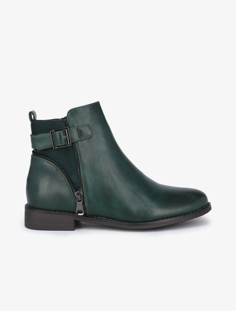 Bottines à détail zip et sangle - Vert sapin - 2