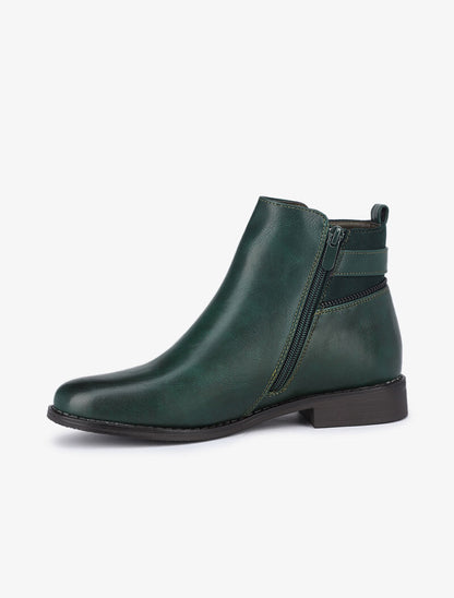 Bottines à détail zip et sangle - Vert sapin - 4